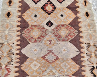 1950s Authentic Turkish Nomad Kilim Rug From Adana/80cm x 105cm/2.62ft x 3.44ft Excluding Fringes/Bohemian Kilim/HandWoven Fine Art.