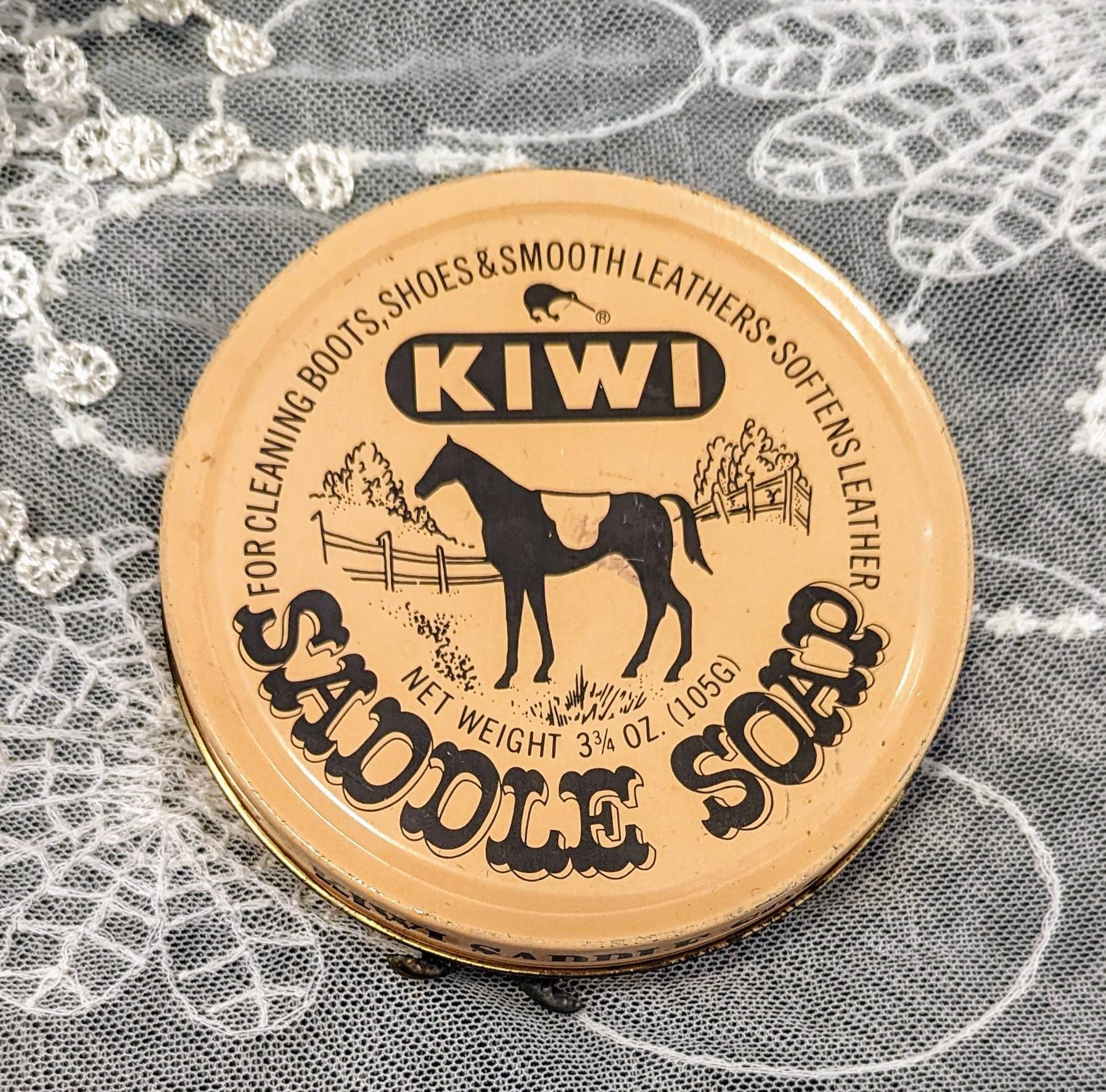 Vintage Kiwi Saddle Soap, Leather Cleaning Softening Tin general store  1950's