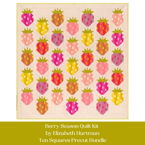 Strawberry Quilt Kit, Berry Season by Elizabeth Hartman for Robert Kaufman, quilt kit including quilt pattern, pink, red, orange, yellow