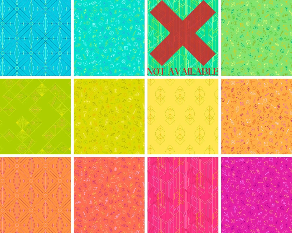 Bright Rainbow Art Deco Quilt Fabric, Decoglo II by Giucy Giuce for