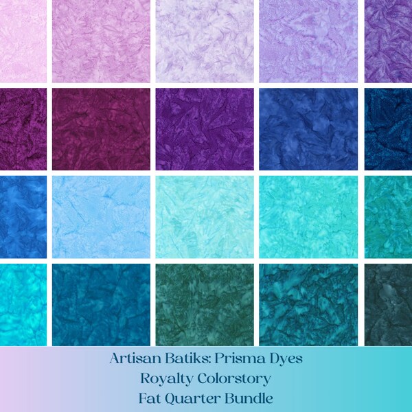 Jewel Toned Purple Blue Green Quilt Fat Quarter bundle, Artisan Batiks Prisma Dyes Royalty Colorstory, 20-piece FQ bundle