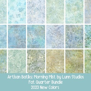 Soft cool pastel batiks Fat Quarter bundle, Artisan Batiks Morning Mist New 2023 colors by Lunn Studios, FQ bundle, soft blue green neutral