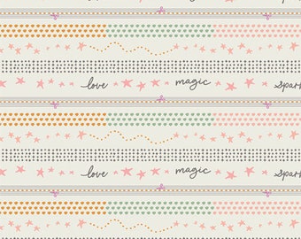 Binding strip fabric by Art Gallery Fabrics, 2-1/2 inch wide design for multiple binding choices, Magic Bound, love, Magic, sparkle, stars