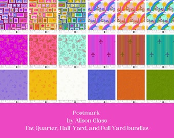 Bright retro rainbow quilt, Postmark by Alison Glass for Andover, Fat Quarter, Half Yard or Full Yard Bundle, 18 fabrics, Allison Glass