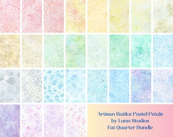 Pastel Rainbow Batik Quilt Fat Quarter Bundle (30 piece). Artisan Batiks Pastel Petals by Lunn Studios, pale pastel rainbow fabric FQ bundle