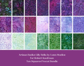 Purple and green floral quilt, ten squares layer cake, Lilly Bella by Lunn Studios for Robert Kaufman, pretty floral batiks