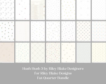 Low Volume Quilt fat quarter bundle, Hush Hush 3 by Riley Blake, scrappy background, white, cream, eggshell, cute designs