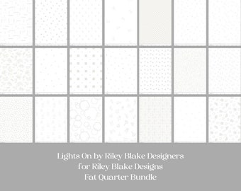 White quilt background Fat Quarter Bundle, Lights On by Riley Blake, Fat Quarter Bundle, white on white quilt fabric, 21 FQs