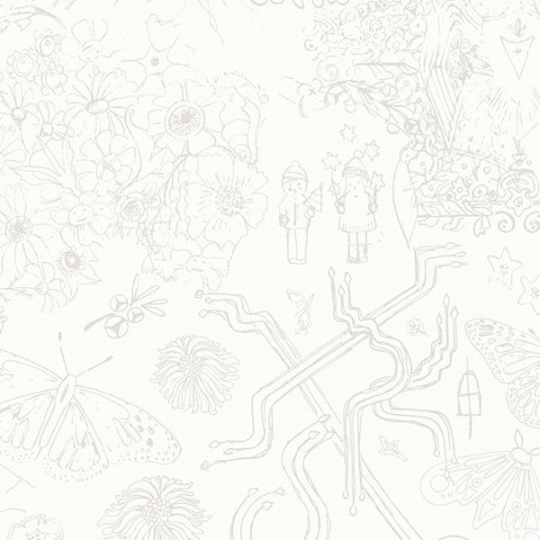 Chrysanthemum by Alison Glass for Andover - Sketch fabric in Stonework (low volume white with gray pencil drawings) by the 1/2 yard