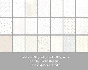 Scrappy low volume layer cake, Hush Hush 3 by Riley Blake Designs, scrappy background fabrics, low volume quilt, white, cream, off-white