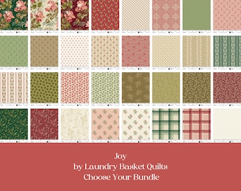 PREORDER: Joy by Laundry Basket Quilts for Andover, precut bundles, gorgeous vintage florals and blenders, red, pink, beige, cream, green