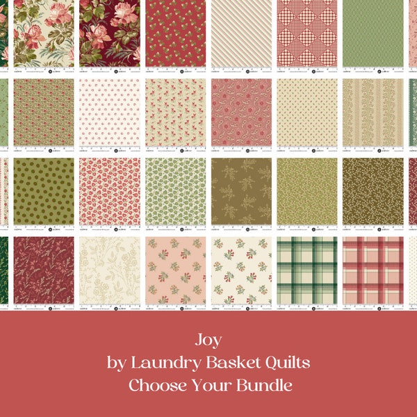 Joy by Laundry Basket Quilts for Andover, precut bundles, gorgeous vintage florals and blenders, red, pink, beige, cream, green