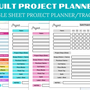 One Page Quilt Project Planner Bundle of 4 different colors Keep track of quilt projects buy once print many times image 1