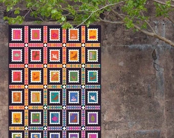 Rainbow Quilt Kit, Stamp Quilt kit, bright full rainbow spectrum, Alison Glass fabrics, Postmark, Stamp Stripe, choose your colors