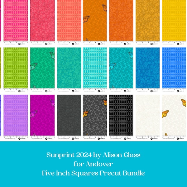 Bright rainbow quilt, Sunprint 2024 by Alison Glass charm pack 5 inch squares, 42 piece, Allison Glass