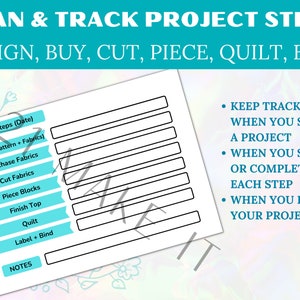 One Page Quilt Project Planner Bundle of 4 different colors Keep track of quilt projects buy once print many times image 4