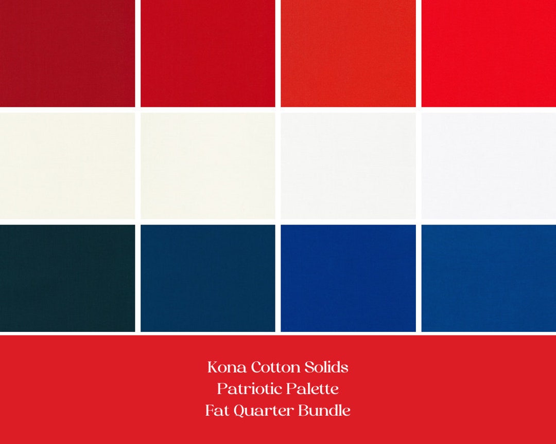 Fat Quarter Bundle Solids, Red, White & Blue Quilt, Kona Cotton Solids