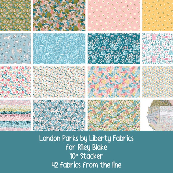 London Parks A by Liberty Fabrics for Riley Blake, 10 inch stacker; florals, landscapes, geometrics, modern traditional, signature style