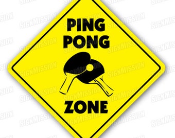 PING PONG ZONE Sign table tennis ball paddle  play player recreation room rec