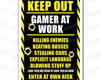 KEEP OUT GAMER aT wORK Novelty Sign gift xbox ps3 ps4 playstation funny warning