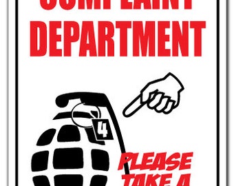 Complaint Department Take A Number Novelty Sign Funny Business Customer Service