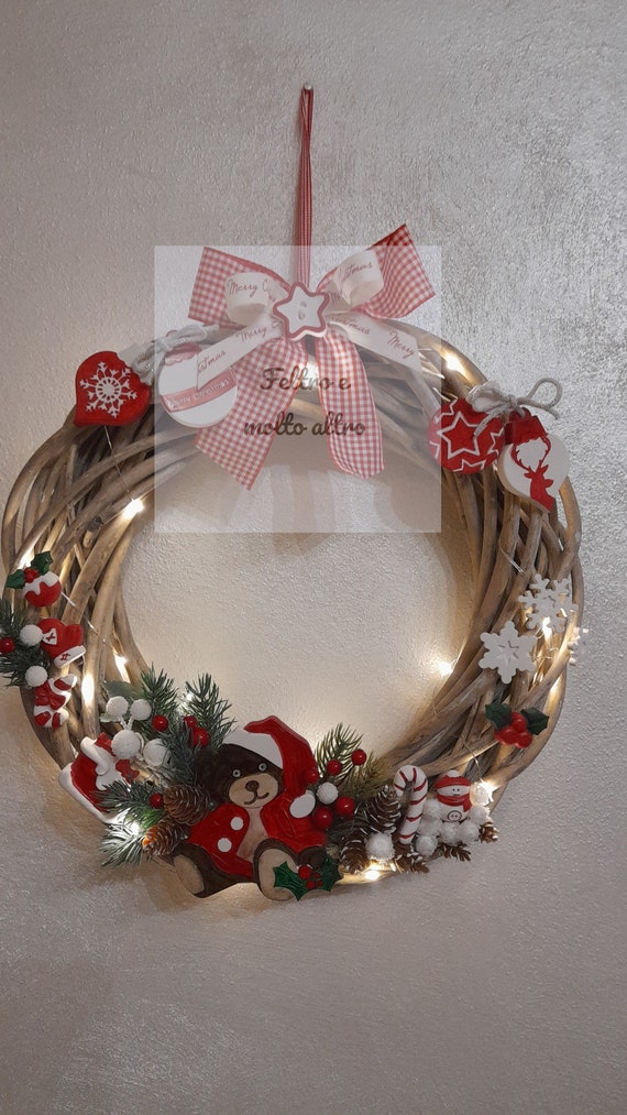 Ghirlanda decorativa natalizia per porta, 35 cm, corona di