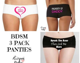 BDSM Panties, 3 Pack, Sexy Underwear, Daddy's Girl BDSM, Property of Daddy, Spanking Lingerie, Submissive Sex, Erotic Clothing, Mature.