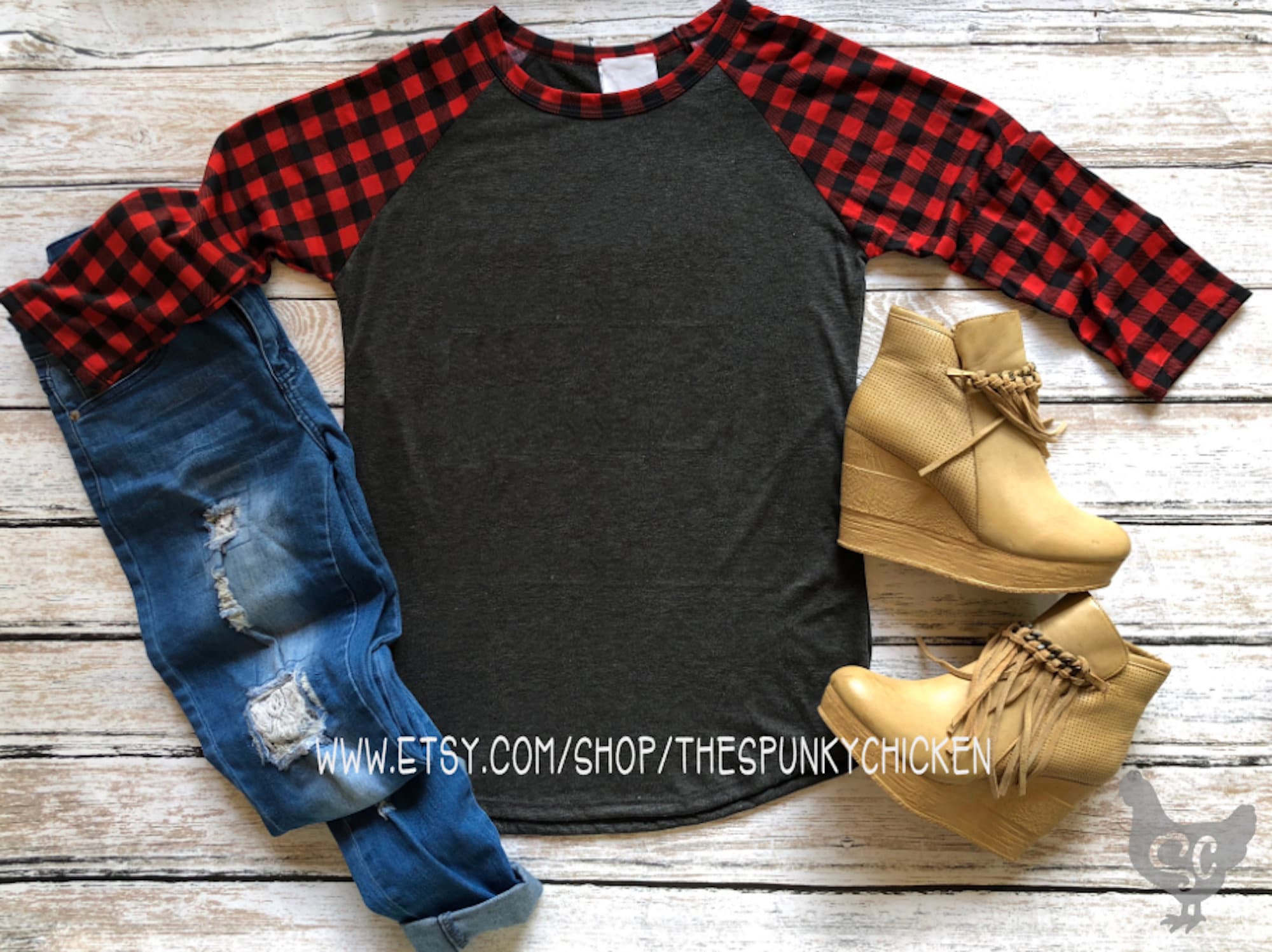 buffalo plaid raglan blank