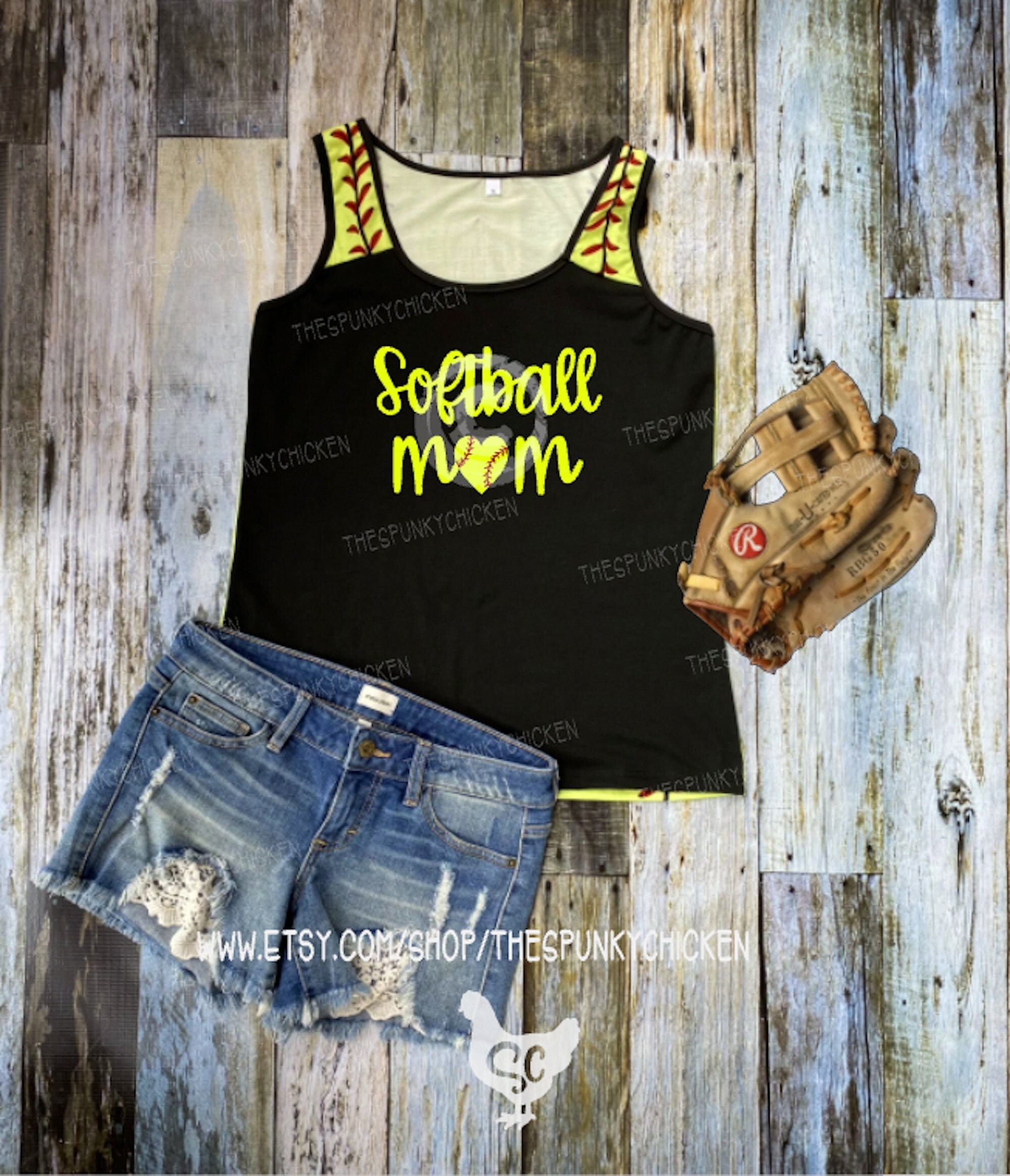 Ladies Softball Mom Love Personalized Name on Back Tank in Softball T…