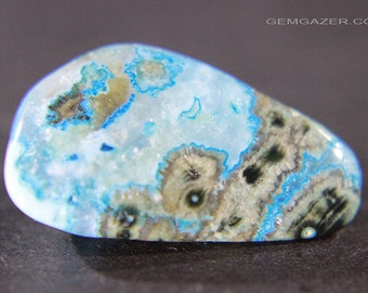 Chrysocolla in Quartz, polished pebble, Ray mine, Arizona USA.  30.26 carats.