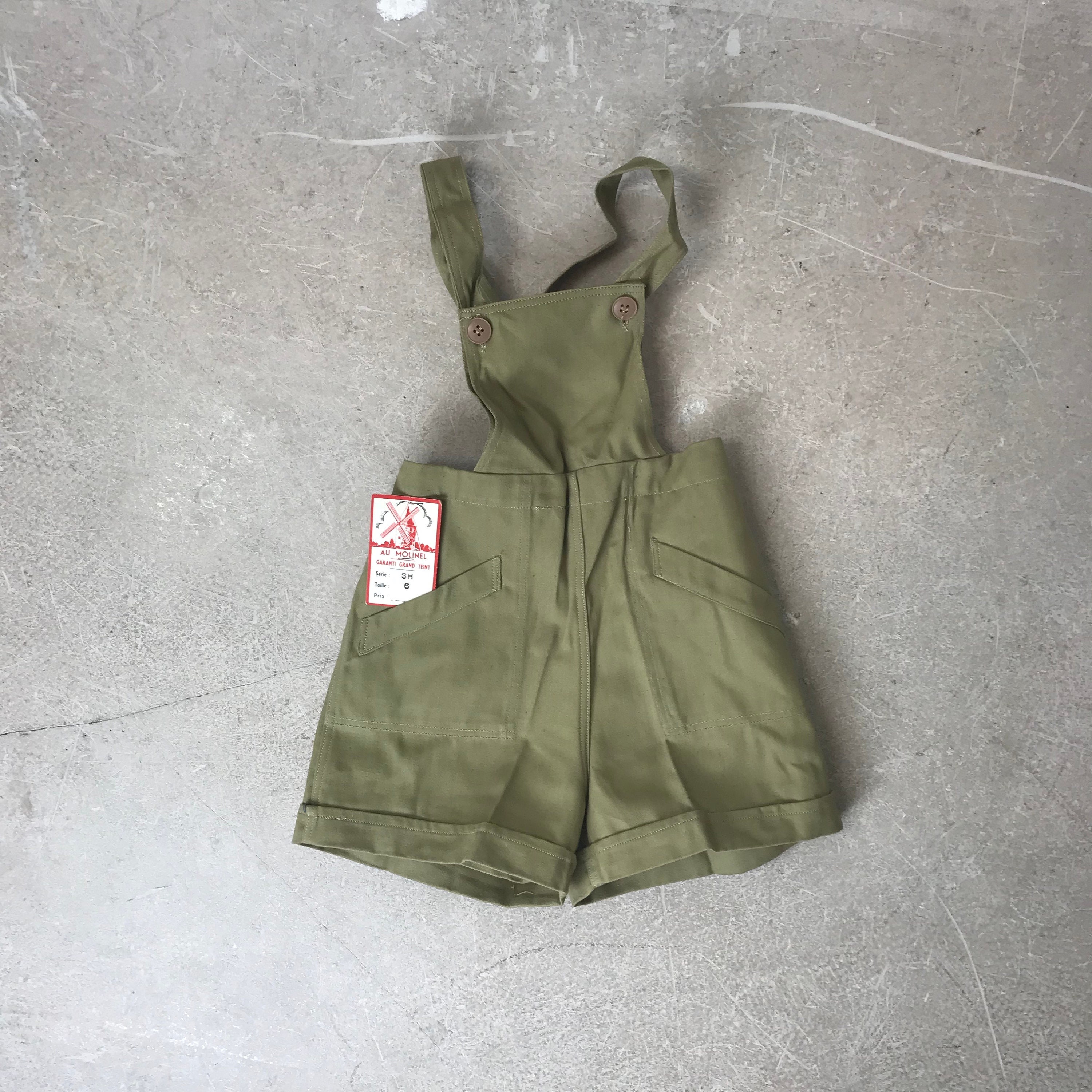 French Overall Shorts Soft Khaki Green 