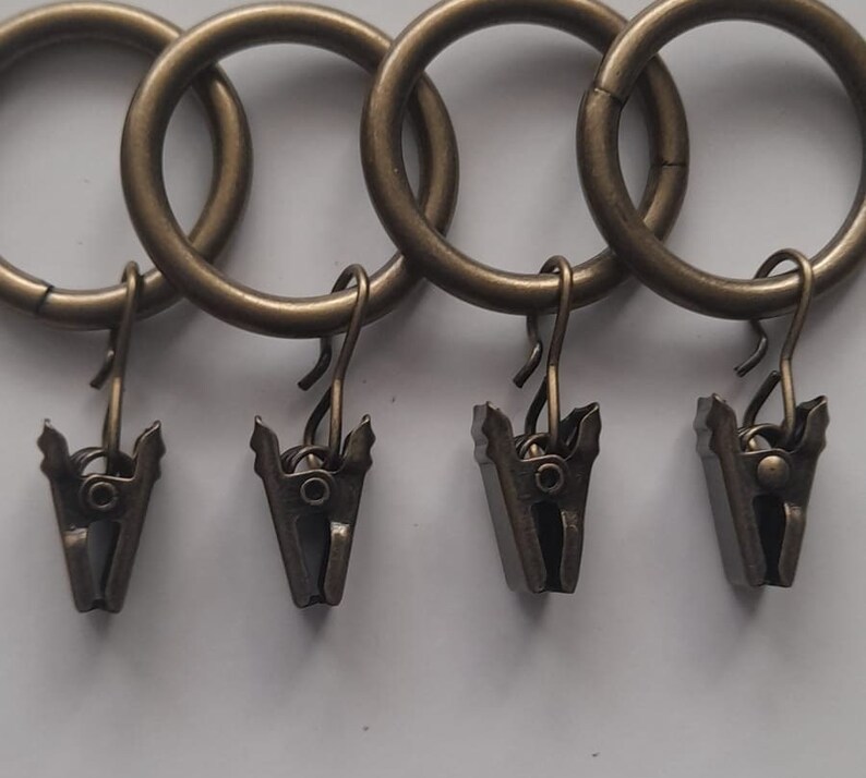 Pack of 10 Curtain Ring Clips for Voile Drapes Ø30 mm Antique Gold 