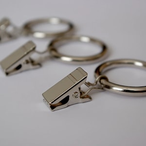 Curtain Ring Clips, Modern Décor, Motorhome Curtain Hooks, Caravan Curtain Hooks, Shower Curtain Rings, Shiny Silver Ø30/35/40mm Pack of 10