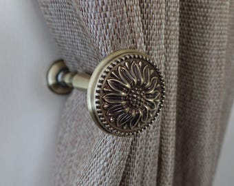 Paire D'Anciens Crochets En Laiton - Porte-Embrasses Pour Rideaux - Style Vintage Bronze