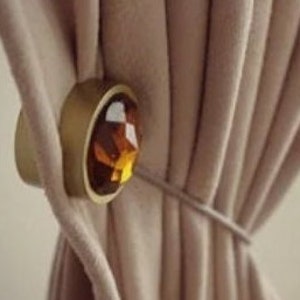 Magnetic Gold/Gold Crystal Curtain Holdback - Ø30mm/200mm Wire Length Tieback, Pullback, Drapery Holder Magnetic Curtain Tie Back PACK OF 1