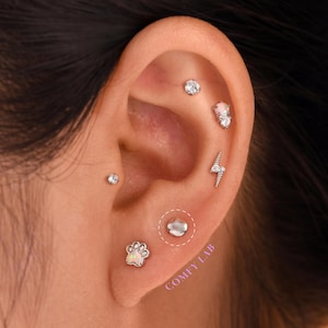Gold Hammered Dot Flat Back Studs – Titanium Nap Earrings, Threadless Hypoallergenic Cartilage Helix Conch Tragus Jewelry image 3
