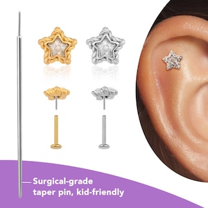 Titanium Flat Back Earrings, Helix Tragus Conch Earring for Sensitive Ears, 16/18/20g Cartilage Piercing Jewelry, Tiny Star CZ Stud Earring