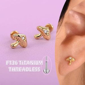Mushroom Stud Earrings: Sterling Silver, Titanium Post, Conch Helix Piercing