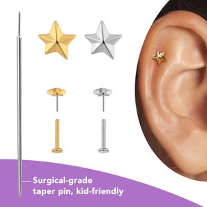 G23 Titan Cabochon Ohrringe ohne Nickel, Stern Ohrstecker für Frauen, Helix/Tragus/Conch Ohrring Gold, 16g/18g/20g Labret Schmuck