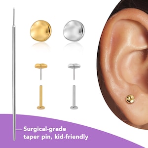 Aros con forma de punto martillado, aros con parte posterior plana en oro y plata de 14 quilates, aros de titanio para piercing en el trago, la hélice y el labio, 20 g, 18 g y 16 g
