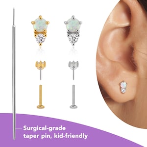 Titanium Earrings for Sensitive Ears, Opal Stud Earrings, Flat Back Earrings Gold, Tragus Conch Helix Lobe Medusa Piercing, 18g/20g Labret