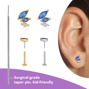 Titanium Flat Back Stud Earrings 20g, Push Pin Labret 18g for Conch Helix Tragus Piercing, Nap Earring Silver, 16g Cartilage Earring Gold