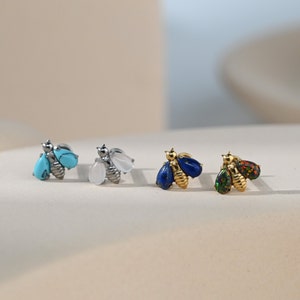 Pendientes Chic Bee con parte posterior plana y piedras preciosas, pendientes de titanio con forma de turquesa, pendientes de hélice Rook, piercing de caracola, pendientes hipoalergénicos