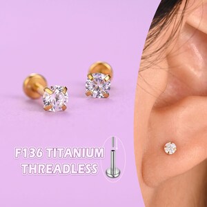 ASTM F136 Titanium Flat Back Earring: 20g Nose, Cartilage, Helix Stud