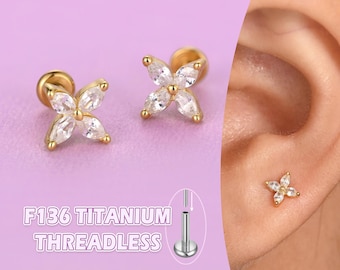 Marquise CZ Titanium Stud Earrings: Helix, Tragus, Conch Piercing