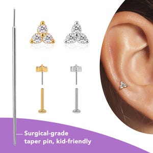 G23 Titanium Flat Back Earrings 16g/18g/20g, Tragus/Helix/Conch/Cartilage Earring Gold, Tiny CZ Stud Earrings for Women, Nap Earrings Silver