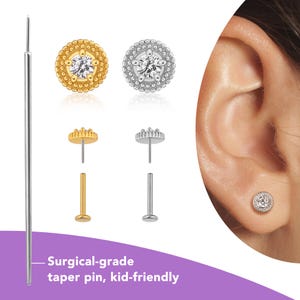 20g/18g/16g Titanium Flat Back Earrings Hypoallergenic, 14K Thick Gold and Rhodium Plated, Cartilage Tragus Helix Conch Piercing Waterproof