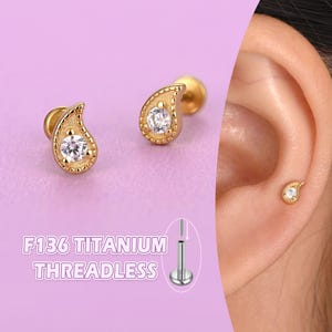Dainty Teardrop Stud Earrings: 20g/18g/16g, ASTM F136 Titanium, Helix/Conch/Tragus Piercing