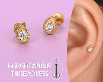 Dainty Teardrop Stud Earrings: 20g/18g/16g, ASTM F136 Titanium, Helix/Conch/Tragus Piercing