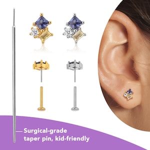 Cluster Stud Earrings for Women, Titanium Flat Back Earrings, Cartilage Tragus Helix Conch Piercing for Sensitive Ears, Threadless Labret